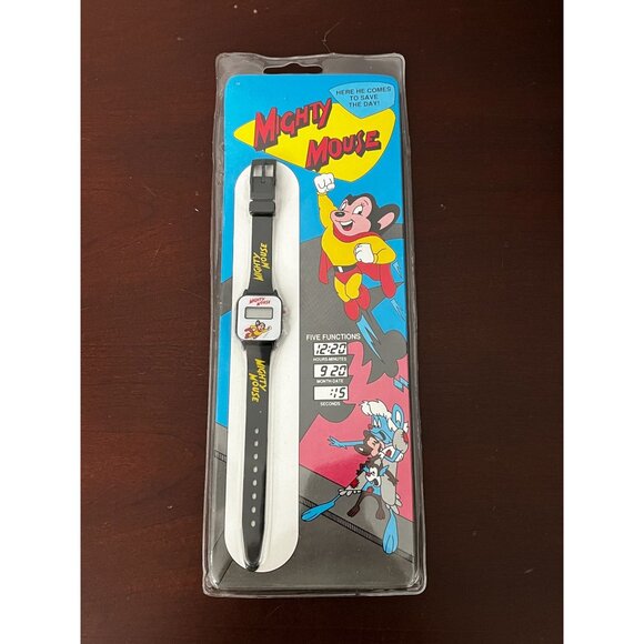 1990 Mighty Mouse Viacom LCD Comic Character Watch Black - Picture 1 of 7